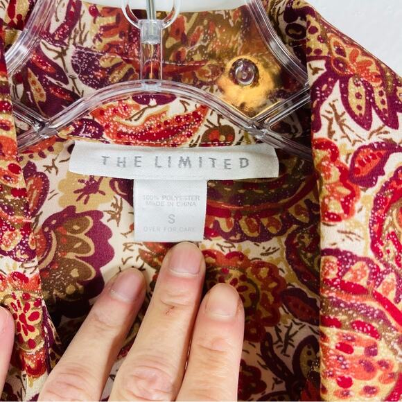 The Limited orange cream floral paisley boho semi sheer button front top small - Picture 7 of 7